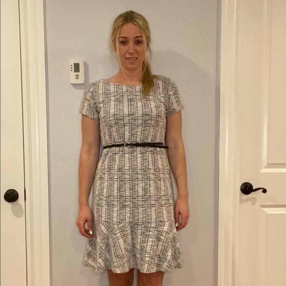 Ruffle Bottom Black & White Tweed Dress